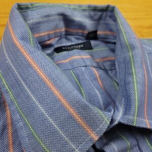 Burberry London Mens 17R Blue Stripe Button Down Dress Shirt 100% Cotton